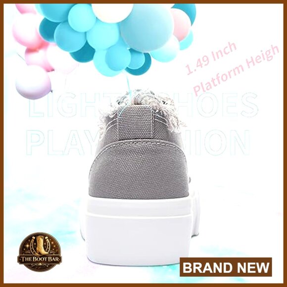 Women's Platform Canvas Sneakers, 1.5 Inch Lift, Lace-Up Low Top Walking Shoes - Picture 6 of 7